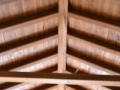 Interior shot of the wood beams and ceiling in the Church of St. George in Kurbinovo, Macedonia