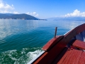 View of Lake Prespa on the way to the island of Golem Grad by boat