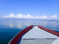 View of Lake Prespa on the way to the island of Golem Grad by boat