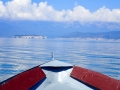 View of Lake Prespa on the way to the island of Golem Grad by boat