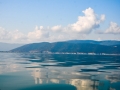 View of Lake Prespa on the way to the island of Golem Grad by boat